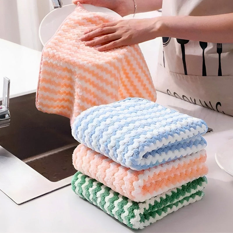 Coral Stripe Plush Kitchen Towels