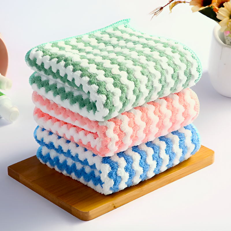 Coral Stripe Plush Kitchen Towels